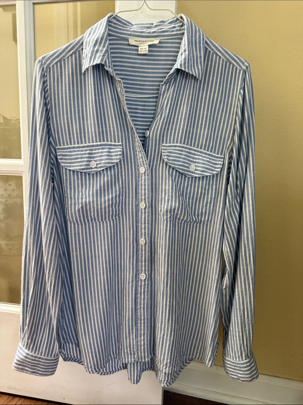 beachlunchlounge Blue and White Striped Button-Up Shirt